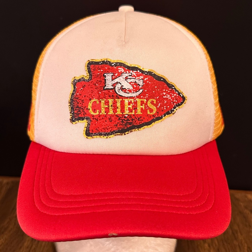 Kansas City Chiefs Trucker Hat Red White Yellow Snapback Mesh Cap KC Logo